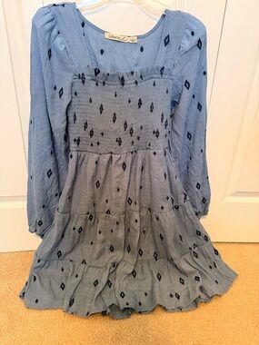 Liberty Love Light Blue Dress with Navy Diamond Print